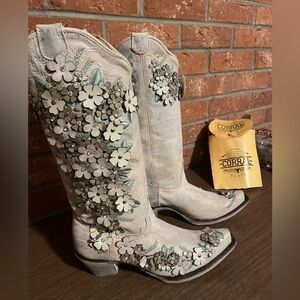 CORRAL Floral Overlay Embroidered Stud & Crystals WESTERN BOOTS  7.5